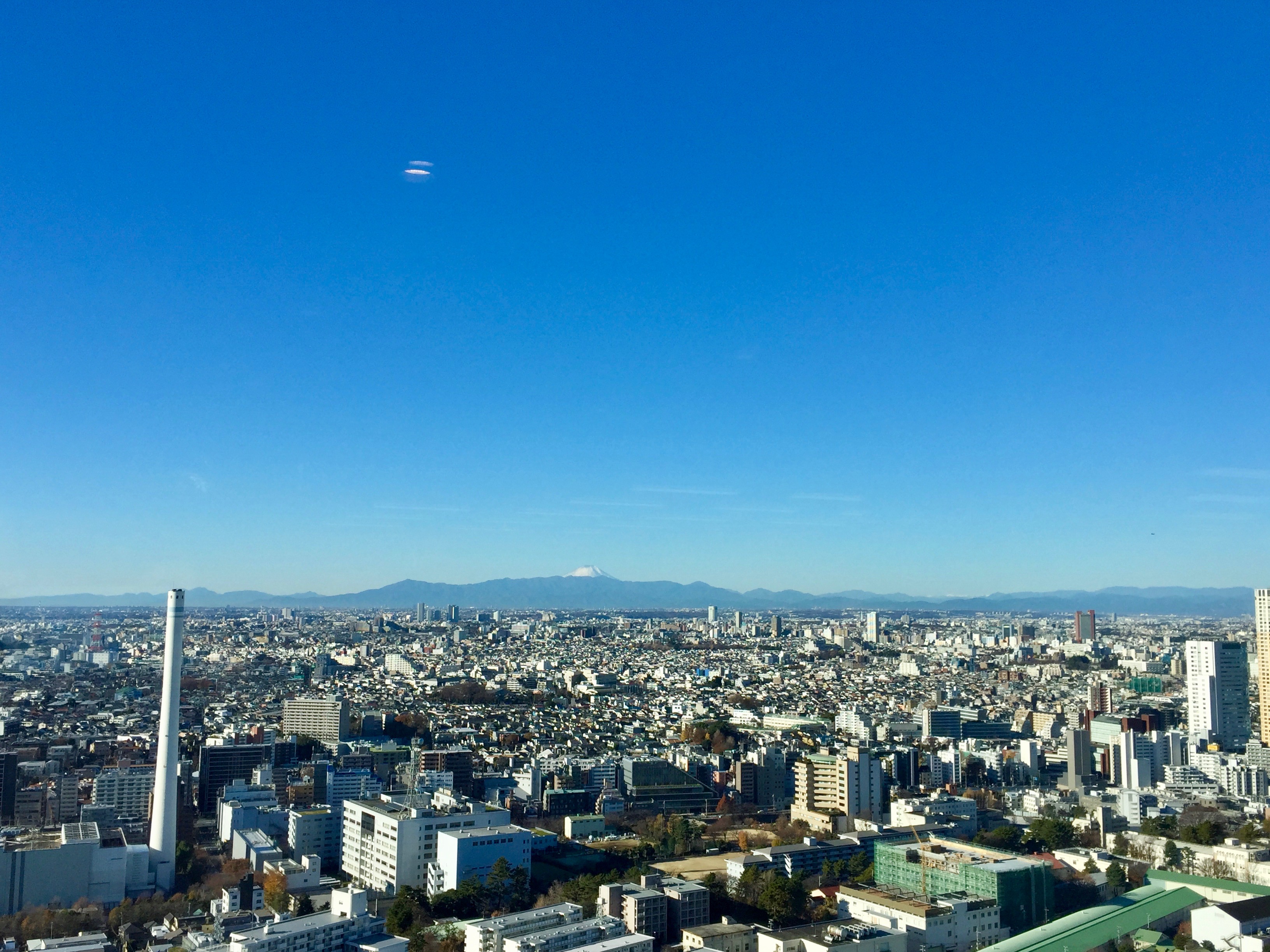冬晴れの向こうに富士山が見えるドリーム・アーツの会議室